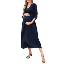 Coolmee 임산부 드레스 여성용 브이넥 A라인 무릎 길이 랩 스윙 베이비 샤워 또는 캐주얼 웨어 핑크 [미국 직배송], Ruchedolive