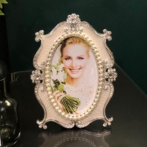 타원형 액자 은진주 도금, 흰색