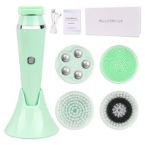 뷰티디바이스Silicone Facial Cleaning Brush Acne Removal Face Massage Skin Care Electric Cleanser Son, 01 Green with box