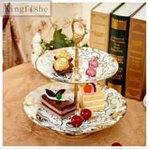 [Kingfishe]북유럽풍 2단 케이크 디저트 트레이 예쁜 접시 TuEFEI809DGP5, 사진색A