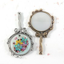 공주거울 꽃손거울 원형 브론즈 실버 엔틱 휴대용 손잡이 미니 화장 메이크업 미용, 신주, 일반동판, 필요없음