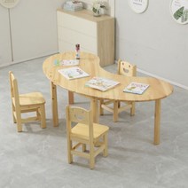 돌봄교실 반달 책상 반원 초등 미술학원 교습소 어린이집, 문테이블 158x58x50cm+의자3개 세트
