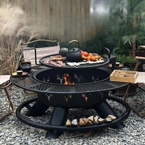정원 바베큐그릴 장작 난방 스토브 모닥불 테이블 숯불화로대, BBQ 테이블 - 대형+레인커버
