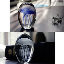 플리즈겟 해파리 유리 인테리어소품 바다소품 카페소품 조각품, 블루