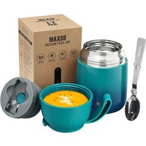 써모스 도시락 보온 식품 용기 17온스 스푼 세트 Food Jar Set, A-1 팩 - 청록색
