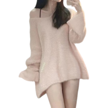 수지 니트 루즈핏 여리핏 브이넥 부클 연 핑크 분홍