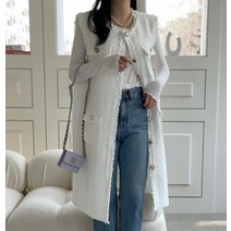 봄신상 트위드 롱베스트 조끼 봄 여성조끼 루즈핏 레이어드 정장룩 수술