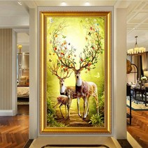행복한 사슴 가족 전체보석십자수 집에서놀거리(사은품 증정), 80x150cm, 금전수(J)