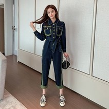 데님점프수트 여자 유니크한 특이한 9부 청 점프수트