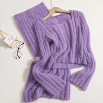 고급 기질 스퀘어 칼라 플러시 긴팔 스웨터 탑 하프 바디 힙 스커트 투피스 슈트 여성 패션 XN