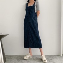 브이와이 VY 여자 SS 진청 서스펜더 블랙진 주머니 원피스