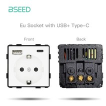 BSEED 유리 프레임 EU 표준 PIR 센서 스위치 모듈 부품 벽 소켓 DIY 기능 조광기 베이스 HDMI USB C타입 부품, EU Type-C Socket, 21.EU Socket Type-c