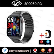 2023 새로운 혈당 스마트 워치 남자 심전도 모니터 혈압 체온 Smartwatch IP68 방수 피트 트래커, Steel Black A_CHINA | Original