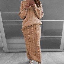 니트원피스 세트 Winter Women Knitted 2 Pieces Set Casual Solid Color Long Sleeve Pullovers Sweater Top+Knit