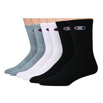 Champion 여성용 양말 더블 드라이 크루 발목 및 노 쇼 6팩 화이트. 488957, Crew_White/Black/Grey Assortme