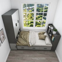 고시원 침대 공간활용 철재 싱글 옷장 미니멀, 1350mmx1900mm