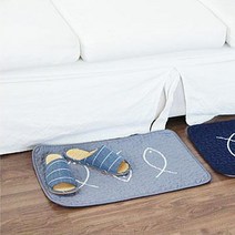 목화솜충전 면소재 쿠션 주방발매트 욕실발깔개 바닥깔개, 물고기패턴 그레이