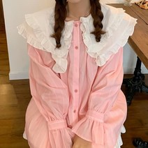 디작소 여성 이중 카라 스트라이프 커프스 블라우스