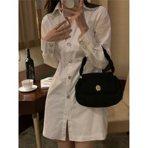 ROGBID 미니멀 디자인 센스 셔링 싱글 버튼 미디엄 롱 허리 셔링 셔츠 원피스