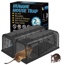 HiAnifri Humane 마우스 트랩 캐치 앤 릴리즈 마우스 트랩 실내 실외 통풍구로 재사용 가능 죽이지 않는 마우스 트랩 어린이 애완 동물 및 인간에게 안전 원치, Black
