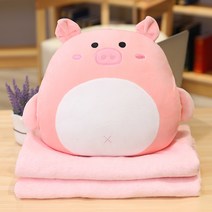 허그 이불 많다 기능 애니메이션 투웨이 자동차 사무실 낮잠 2in1 접이식 등받이쿠션 에어컨 쿨링 3930001933, 다용도쿠션 -핑크 돼지