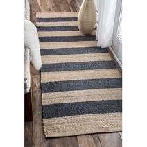 NuLOOM Alisia 플랫위브 스트라이프 주트 러너 러그 60cm x 182cm(2피트 6인치 6피트) 데님