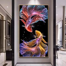 금붕어 전체 큐빅 아트 비즈 자수 행운 재물운 사무실 현관 인테리어 그림 보석십자수 재료, 80x135cm