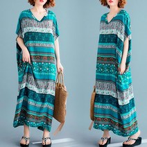 지홍 JIHONG 여름 빅사이즈 롱 원피스 루즈핏 휴가 바캉스 마담 미시