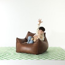 [이벤트 스툴 제공] 플래지어 톰 미니 기능성 가죽 빈백소파, 빈티지 블랙