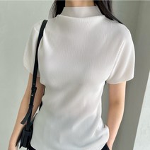 플리츠 반목 하이넥 반팔 블라우스