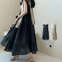 여성 시폰 풀오버 롱스커트 단색 민소매 통근 라운드넥 루즈핏 원피스