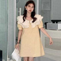 [당일배송] Tamina 쇼트 원피스 인형 넥 퍼프소매 폴리에스테르 루즈핏 부드럽다