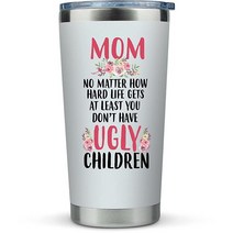 딸 아들이 주는 엄마 생일 선물 - 591.5ml(20온스) 커피 텀블러/손잡이 포함 머그 엄마 어머니 초보 아내 재미있는 컵 산후를 위한 귀엽고 독특한 아이디어 4078, Multi-color on white