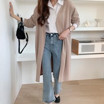 여자 캐주얼 출근룩 베이직 루즈핏 오픈 롱 가디건