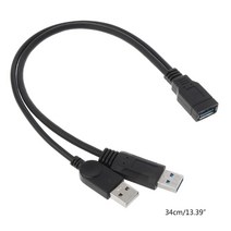 블랙 USB 2.0 확장 케이블 이중 여성에서 수컷 데이터 허브 전원 어댑터 Y 스플리터 USB 충전 전원 케이블