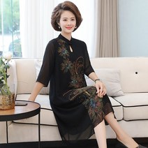 중년 여름 루즈핏 롱 반팔 원피스 빅사이즈 원피스ZH23032229