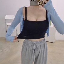 [1+1할인] 골지 네모 일자 크롭 끈나시 5색