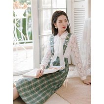 DAPANDA 2020 봄 명원 아일렛 레이스 셔츠에 트위드 스커트 투피스 망홍양기
