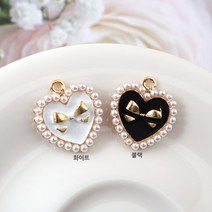 비즈아이 [7346-19]에폭팬던트(리본진주하트) 18*22mm (골드) [1개], 화이트