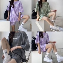 물감반팔 그라데이션반팔 여자 트레이팅복 세트 상하의 세트 남자친구가 좋아하는스타일