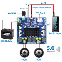 2*100W TPA3116 블루투스 5.0 디지털 오디오 전력 증폭기 보드 HiFi 사운드 듀얼 채널 클래스 D 스테레오 Aux TF 카드 앰프, 한개옵션0