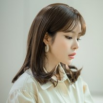 중단발 중단발펌 여성 통가발 미디움 레이어 C컬 펌 여자가발, S, 밀크브라운
