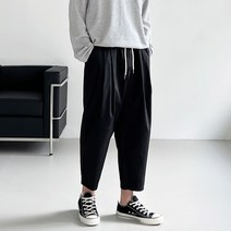 코튼 빅사이즈 핀턱 와이드 스판 크롭 트윌 면 바지 배기핏 벌룬핏 밴딩 9부 팬츠