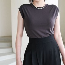 클로젯나인 텐셀 촉촉 캡소매 티셔츠 brown