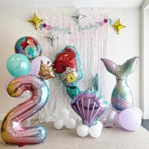 공주풍선 인어공주 생일파티 패키지 디즈니 애리얼 숫자 2 풍선스탠드 포함, 7