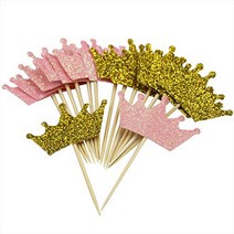 Mybbshower Glitter Pink Gold Tiara Cupcake Toppers for Girls Princess Birthday Party Gender Reveal D, 1