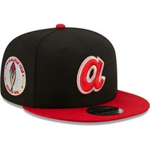 New Era Atlanta Braves 9FIFTY 1972 올스타 게임 ASG 스냅백 캡 조절 가능한 모자 블랙 레드 블랙 레드.