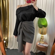 언발 셔링 미니 매듭 랩 스커트