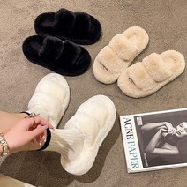 아줌마 미용실 쿠션좋은 발편한 따뜻한 겨울용 털달린 실내화 털 슬리퍼 룸슈즈, 베이지 36(230-235)