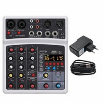 디제잉장비 Protable 미니 믹서 오디오 DJ 콘솔 사운드 카드 USB PC 녹음용 48V 팬텀 전원이 있는 4채널 노래 웹캐스트 파티, 협력사, BLAck EU 플러그